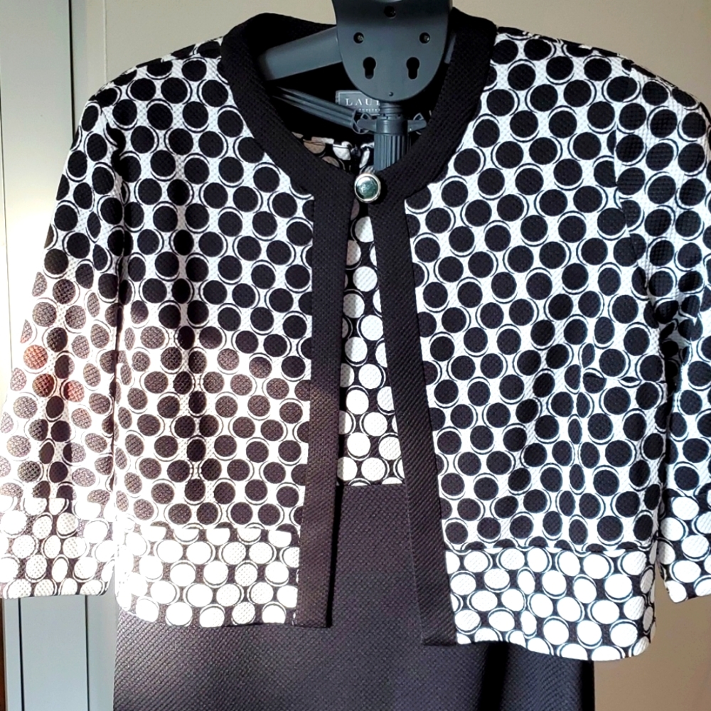 Classy dress with bolero Laura 14 petite black and white. s2